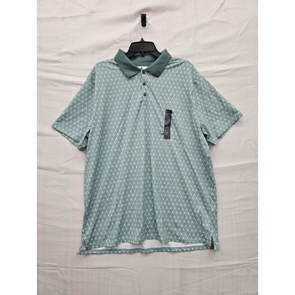 All in Motion Mens XL Textured Polo Shirt Green Tennis Racket Print Performance